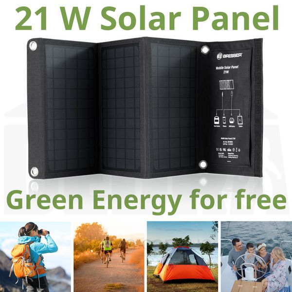 Портативний зарядний пристрій сонячна панель Bresser Mobile Solar Charger 21 Watt USB DC (3810030) 930148 фото
