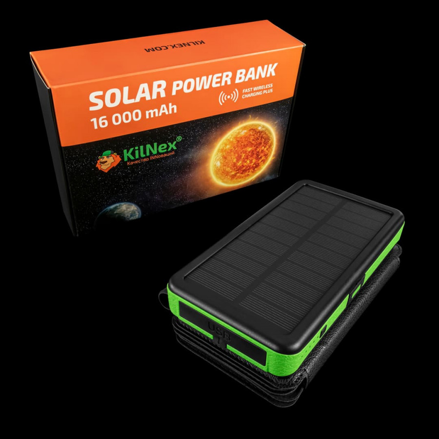 Сонячний портативний зарядний пристрій KILNEX SOLAR POWER BANK 16000 mAh 