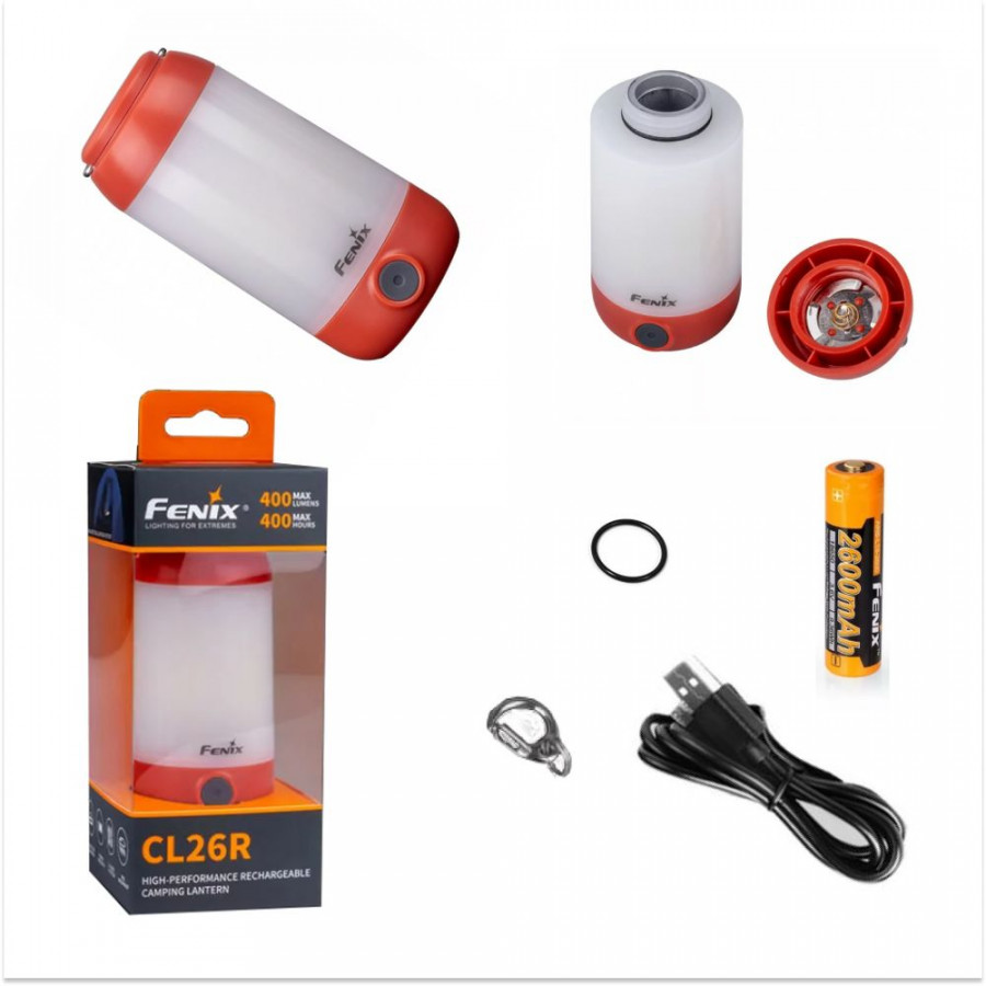 Ліхтар кемпінговий Fenix ​​CL26R (White + Red Led, 400 люмен, 8 режимів, 1х18650, USB), червоний