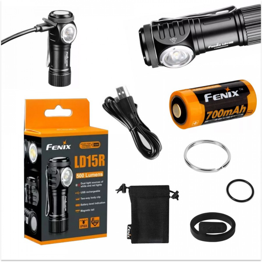 Ліхтар Fenix ​​LD15R (Cree XP-G3 + Red LED, 500 люмен, 7 режимів, 1х16340, USB), комплект