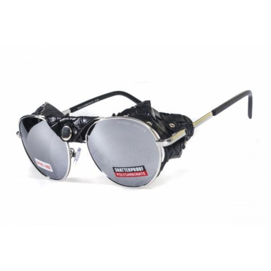 Окуляри захисні Global Vision Aviator-5 (silver mirror) дзеркальні чорні, зі з'ємним ущільнювачем із синтетичної 