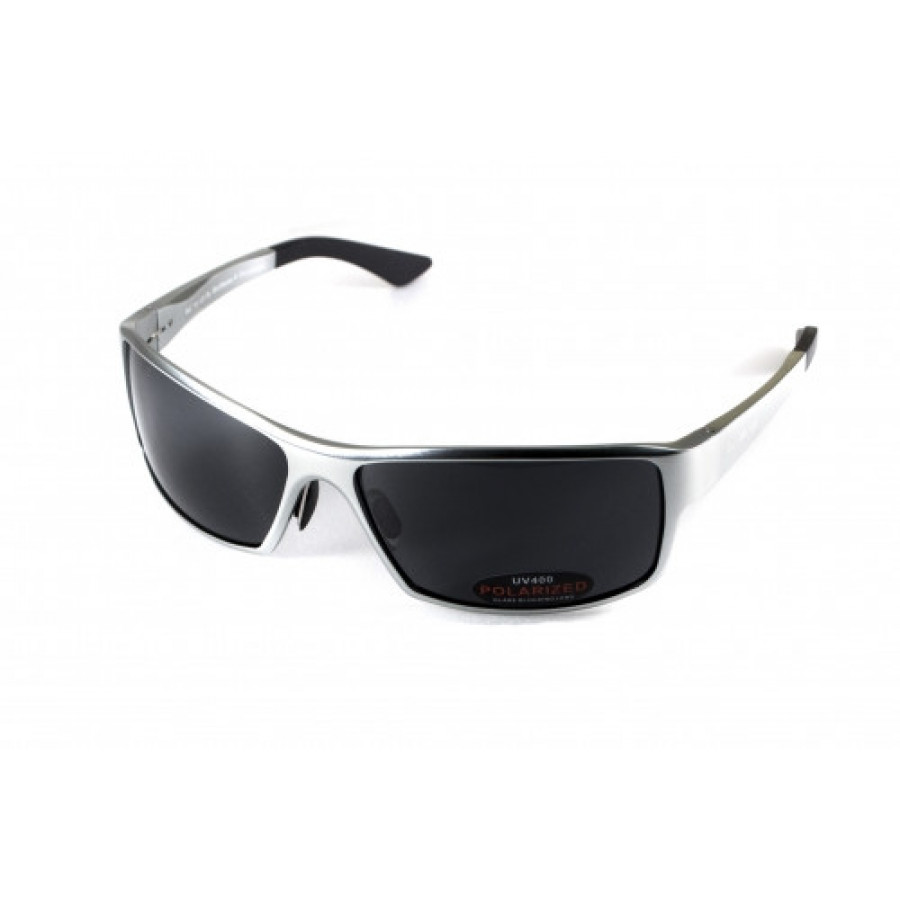 Окуляри поляризаційні BluWater Alumination-1 Silver Polarized (gray) чорні, в сріблястій оправі