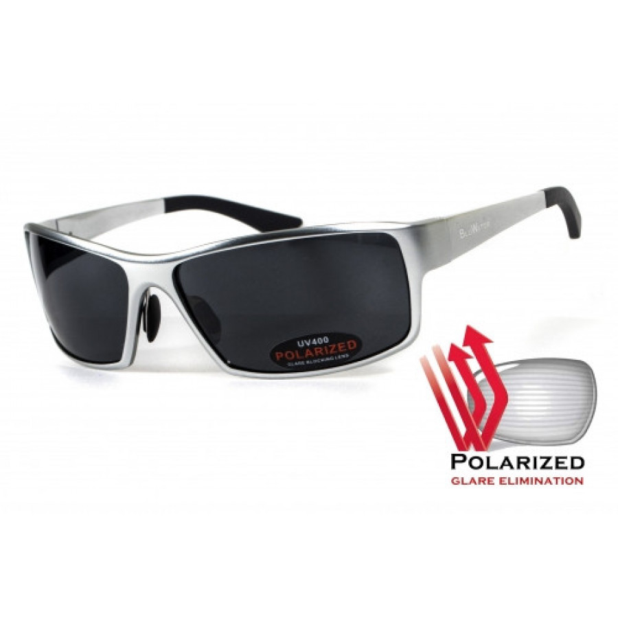 Окуляри поляризаційні BluWater Alumination-1 Silver Polarized (gray) чорні, в сріблястій оправі