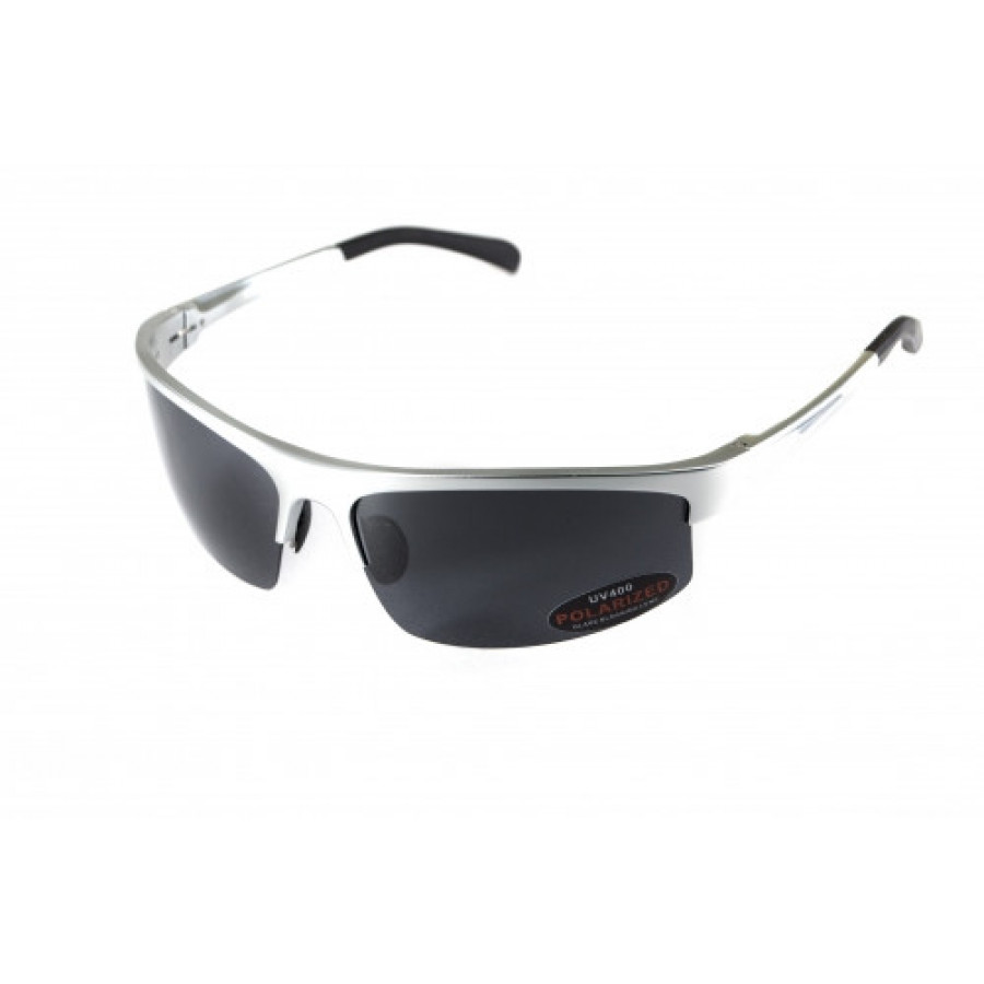 Окуляри поляризаційні BluWater Alumination-5 Silver Polarized (gray) чорні в сріблястій оправі