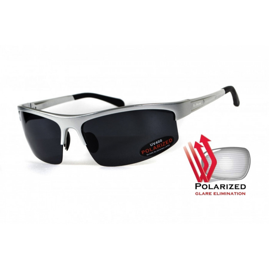 Окуляри поляризаційні BluWater Alumination-5 Silver Polarized (gray) чорні в сріблястій оправі