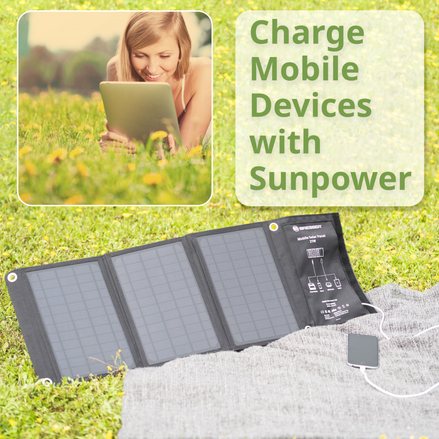 Портативний зарядний пристрій сонячна панель Bresser Mobile Solar Charger 21 Watt USB DC (3810030)