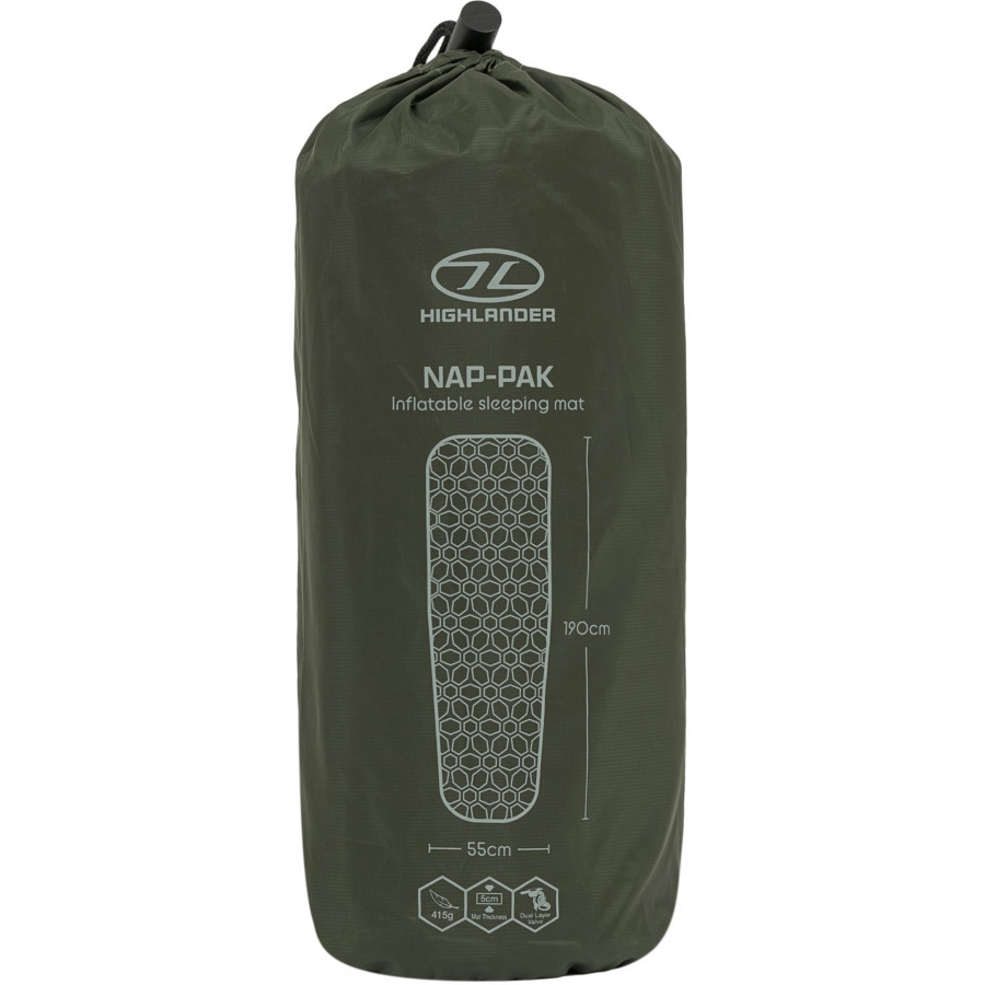 Килимок надувний Highlander Nap-Pak Inflatable Sleeping Mat 5 cm Olive (AIR071)