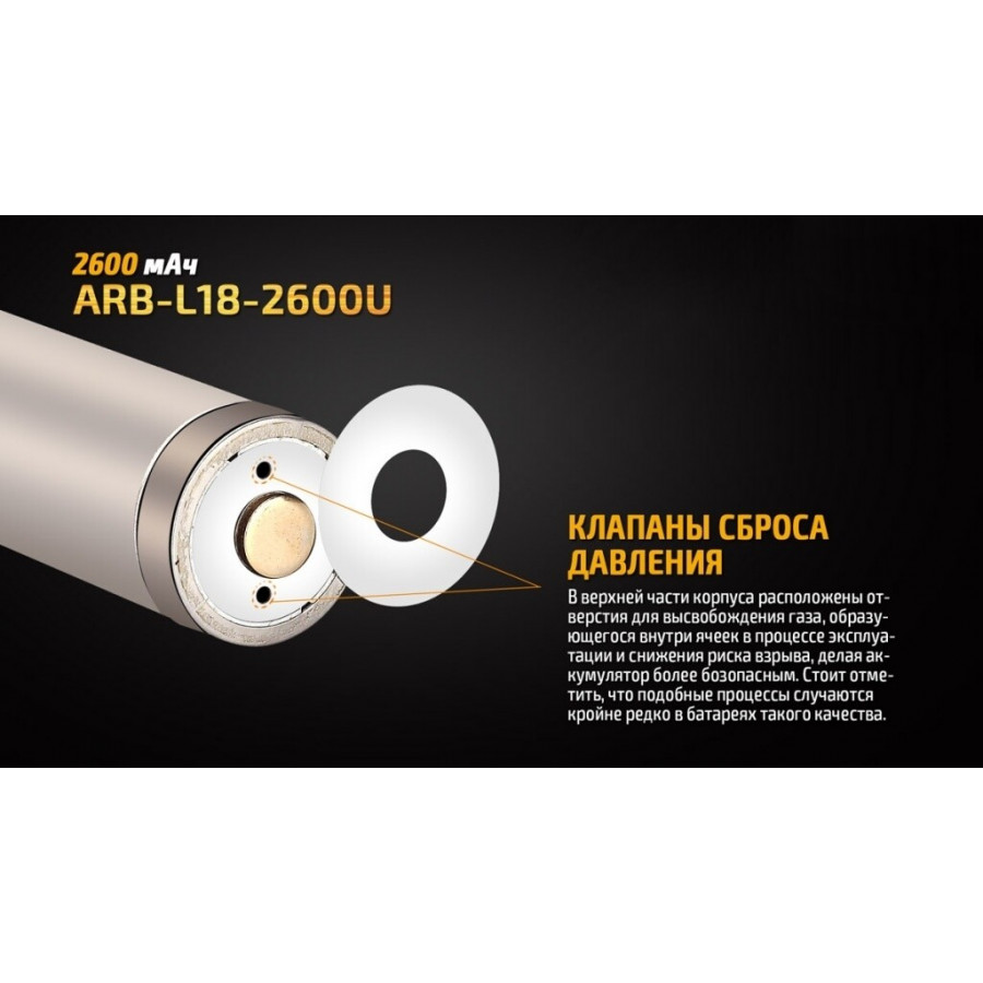 ARB-L18-2600U Акумулятор 18650 Fenix (2600 mAh) Li-ion micro usb зарядка