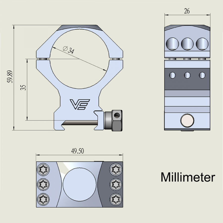 Кільця Vector Optics X-Accu 34 мм Weaver середні