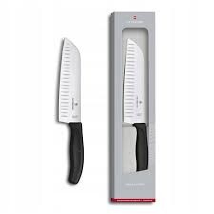 Ніж кухонний Victorinox SwissClassic Santoku Fluted, 17 см, чорний, подар. кор.