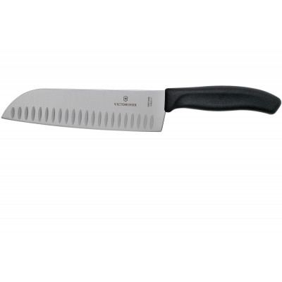 Ніж кухонний Victorinox SwissClassic Santoku Fluted, 17 см, чорний, подар. кор.