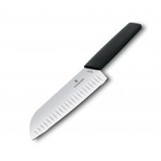 Ніж кухонний Victorinox Swiss Modern Santoku Fluted, 17 см, чорний, блістер