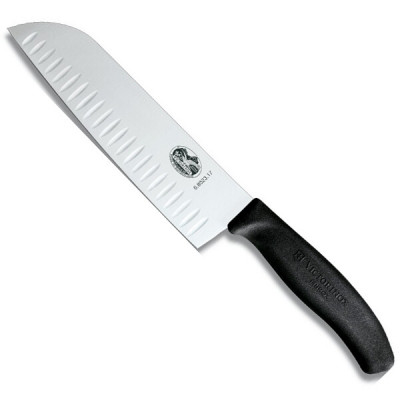 Ніж кухонний Victorinox SwissClassic Santoku Fluted, 17 см, черный