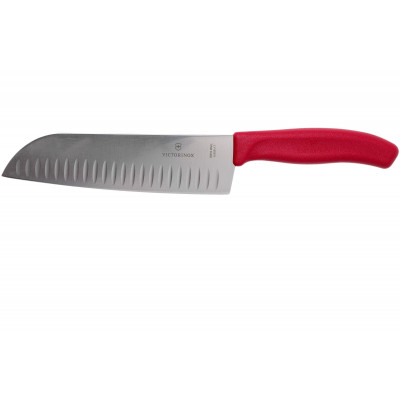 Ніж кухонний Victorinox SwissClassic Santoku Fluted, 17 см, червоний, подар. кор.