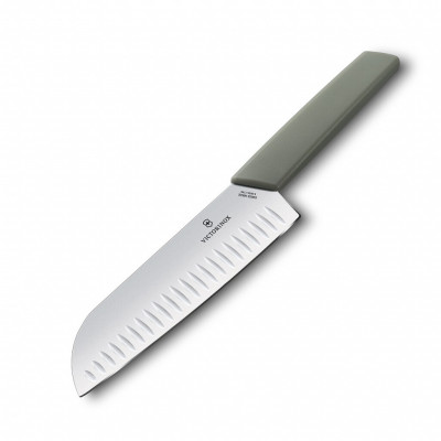 Ніж кухонний Victorinox Swiss Modern Santoku Fluted, 17 см, олива, блістер