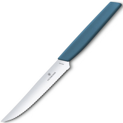 Ніж кухонний Victorinox Swiss Modern Steak 12 см, серрейтор, блакитний