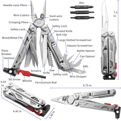 Мультитул Rocktol SK04 22-в-1 з нейлоновим чохлом, кресалом, свистком та бітами