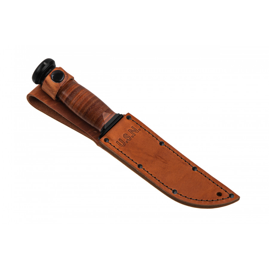 Ніж Ka-Bar Mark I, чорний, набірна шкір. рукоять, шкіряний чохол