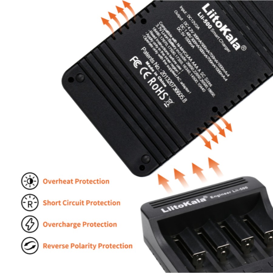 Зарядний пристрій Liitokala Lii-500, 4 канала, Ni-Mh/Li-ion, 220V/12V, Powerbank, Test, LCD, Box