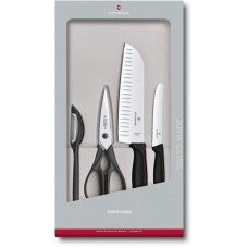 Набір кухонний Victorinox SwissClassic Kitchen Set 4шт з чорн. ручкою (2 ножа, ножиці, овочечистка) у подар.упак.