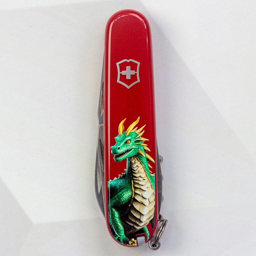 Ніж Victorinox Spartan Zodiac 91мм,12функ,черв ,Зелений дракон