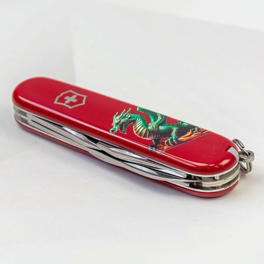 Ніж Victorinox Spartan Zodiac 91мм,12функ,черв ,Зелений дракон на дереві