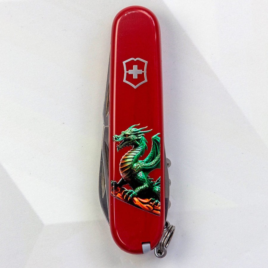 Ніж Victorinox Spartan Zodiac 91мм,12функ,черв ,Зелений дракон на дереві