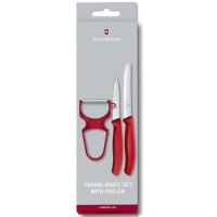 Набір кухонний Victorinox SwissClassic Paring Set 3шт з черв. ручкою (2 ножа, овочечистка Rapid) у подар.упак.