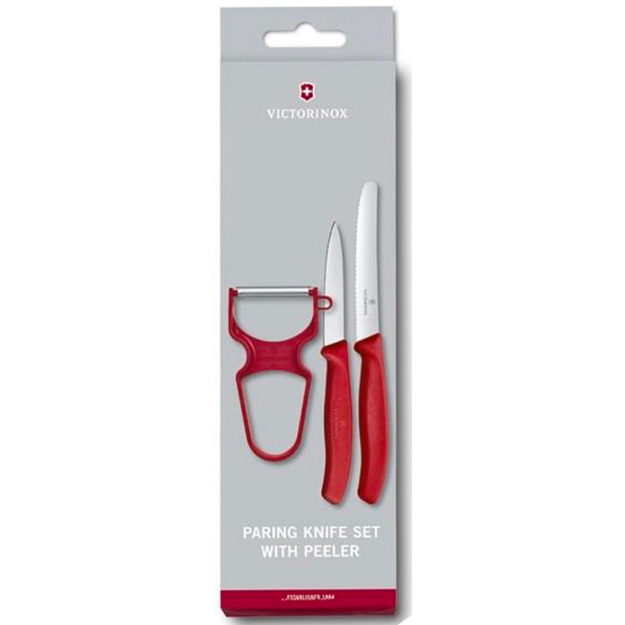Набір кухонний Victorinox SwissClassic Paring Set 3шт з черв. ручкою (2 ножа, овочечистка Rapid) у подар.упак.