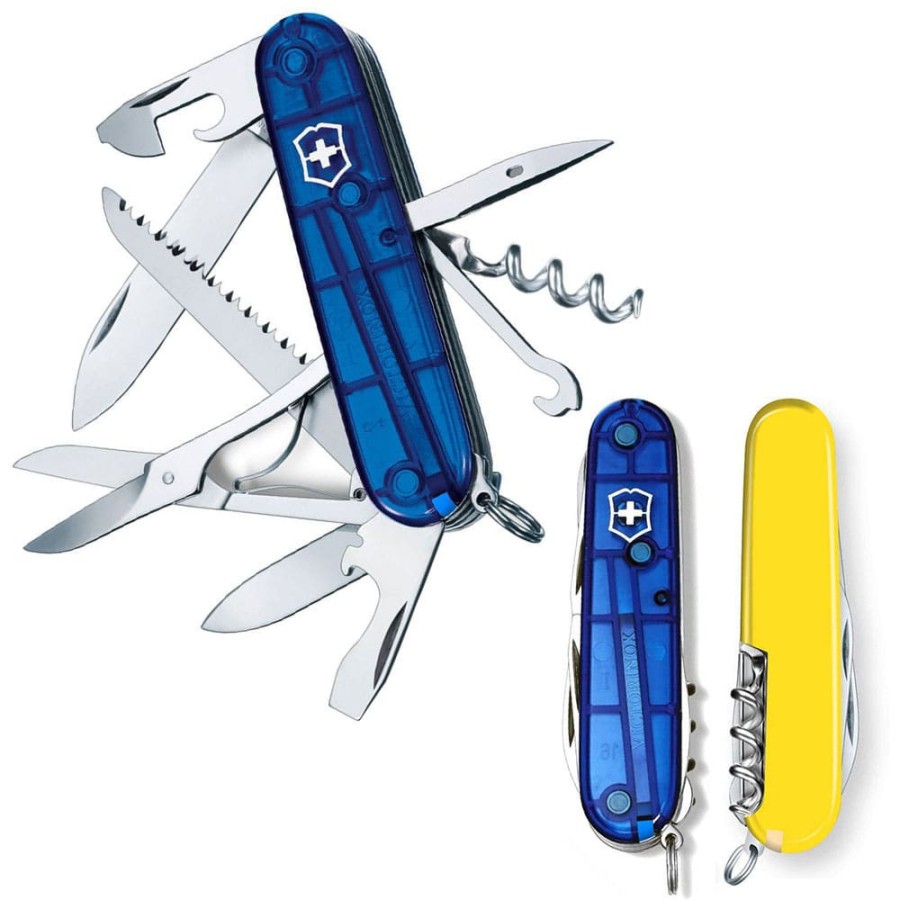 Ніж Victorinox Huntsman Ukraine 91мм,15функ,син.прозор-жовт.прозор