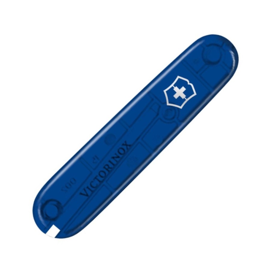 Накладка на ніж Victorinox 91мм blue transparent передня з лого (Va+)