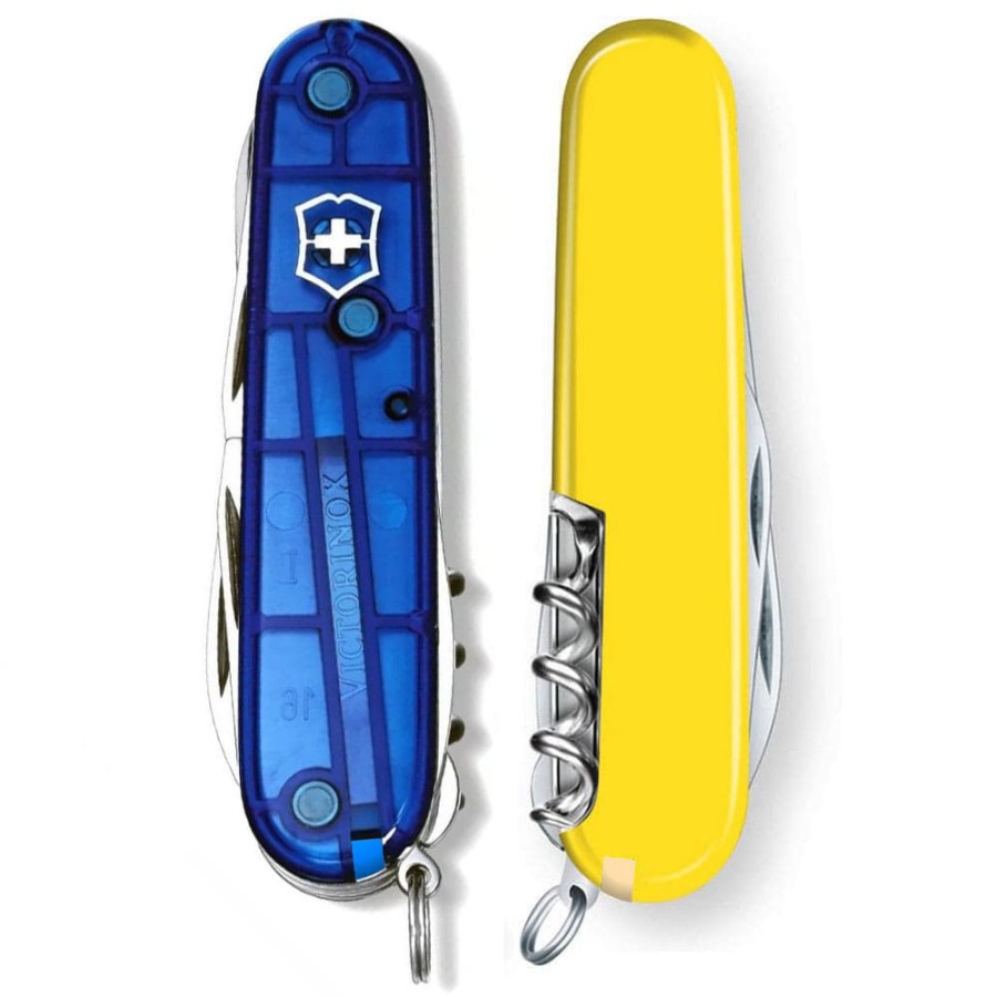 Ніж Victorinox Huntsman Ukraine 91мм,15функ,син.прозор-жовт.прозор