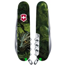 Ніж Victorinox Huntsman Zodiac 91мм,15функ ,Зелений дерев'яний дракон