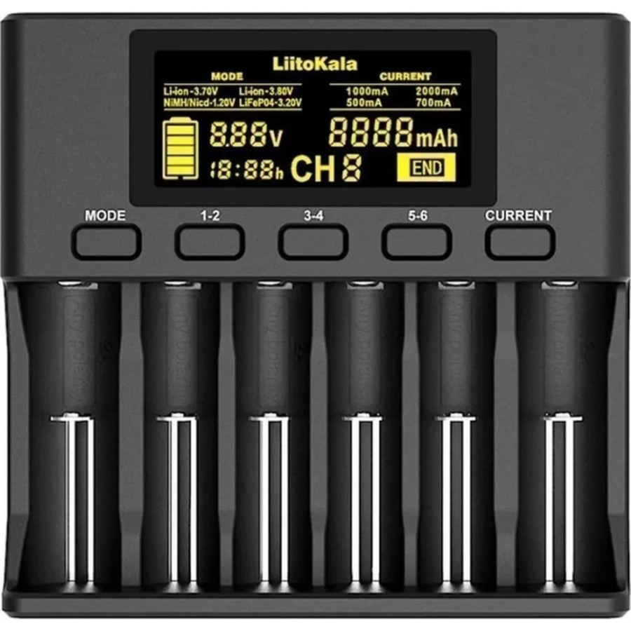Універсальний зарядний пристрій LiitoKala Lii-S6 EU на 6 каналів + автомобільний кабель