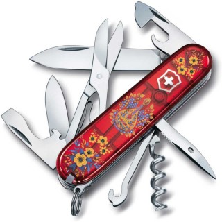 Ніж Victorinox Climber Ukraine 91мм,14функ,черв прозор ,Українські мотиви