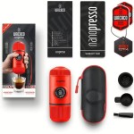 Портативна еспресо-кавоварка Wacaco Nanopresso червона з чохлом, механічна, для меленої кави