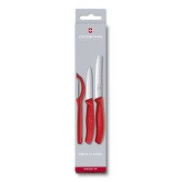 Набір кухонний Victorinox SwissClassic Paring Set 3шт з черв. ручкою (2 ножа, овочечистка) у подар.упак.