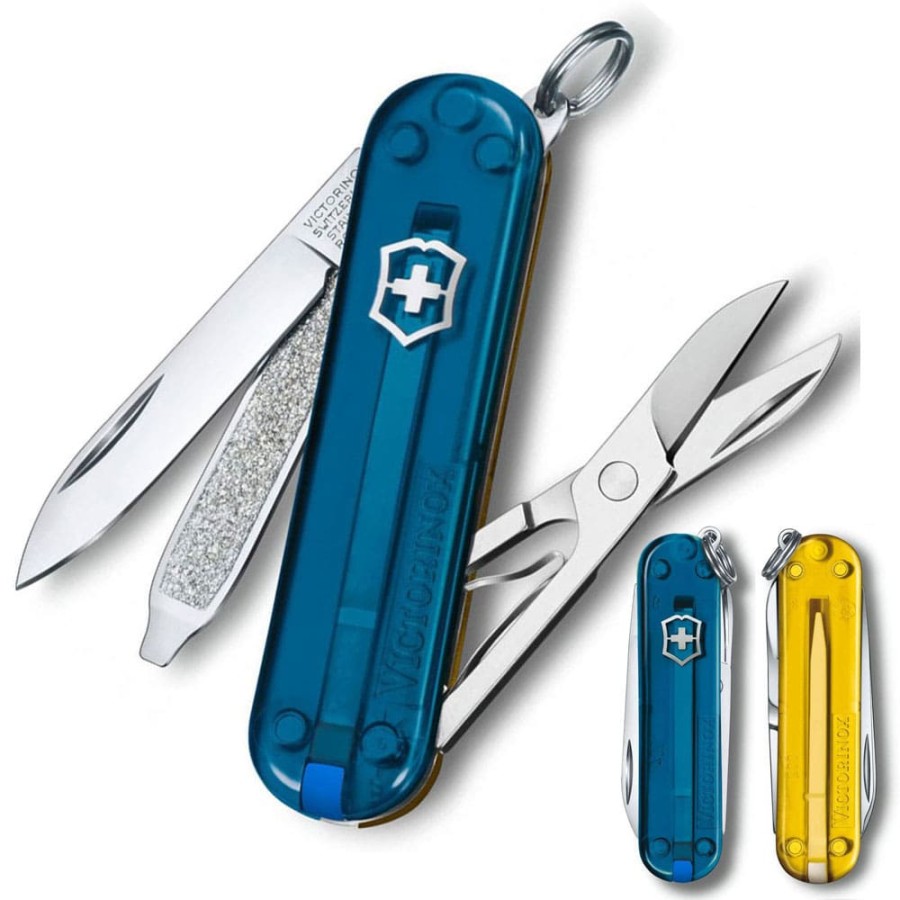 Ніж Victorinox Classic SD Ukraine 58мм,7функ,син.прозор-жовт.прозор