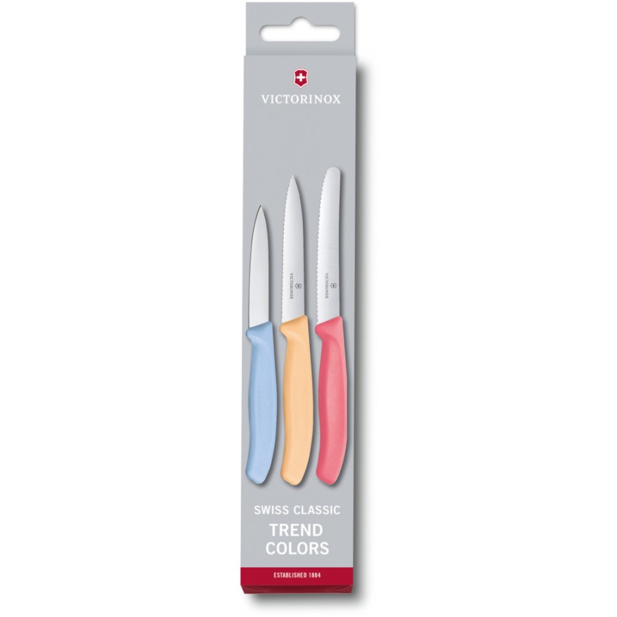 Набор кухонный Victorinox SwissClassic Paring Set 3 ножа с голуб/св.оранж/св.крас. ручкой (8,10,11см) (GB)