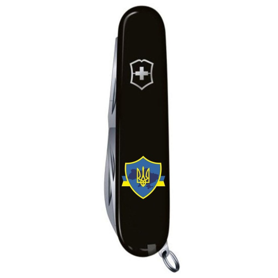 Складаний ніж Victorinox HUNTSMAN UKRAINE Тризуб на щиті зі стрічкою 1.3713.3_T1070u