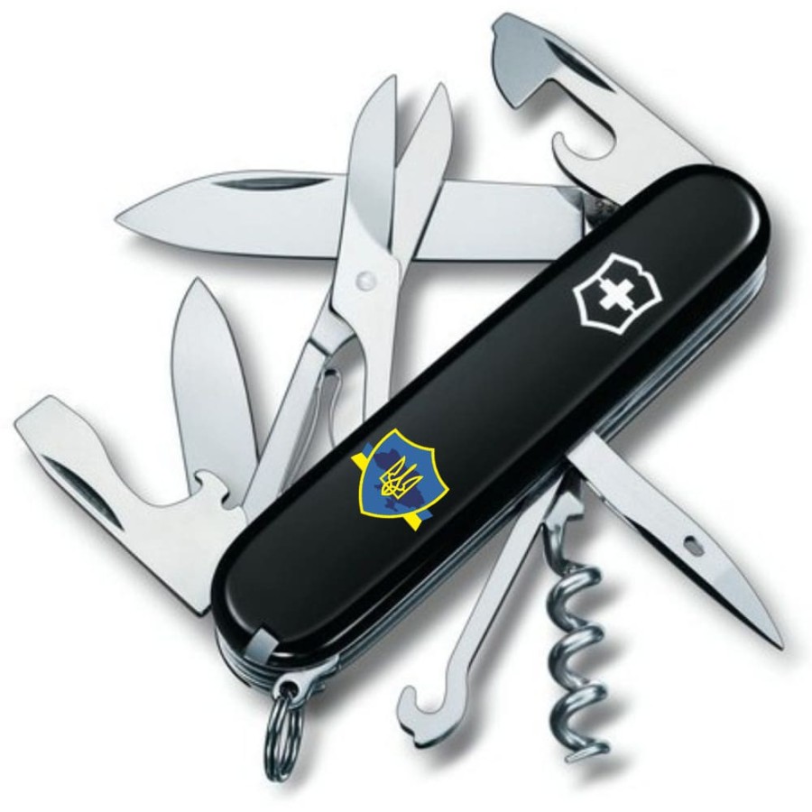 Складаний ніж Victorinox CLIMBER UKRAINE Тризуб на щиті зі стрічкою 1.3703.3_T1070u