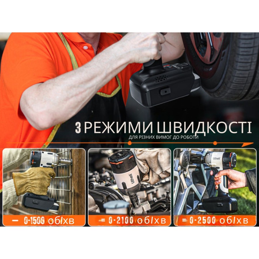 Акумуляторний ударний гайковерт Litheli безщітковий, живлення від павербанку (УМБ Litheli Power Bank 12500 mAh, 45 W, 2А в комплекті)