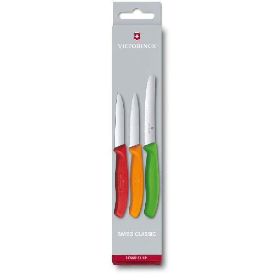 Набір кухонний Victorinox SwissClassic Paring Set 3 ножа з черв,помар,зел. ручкою (8,8,11см) у подар.упак.