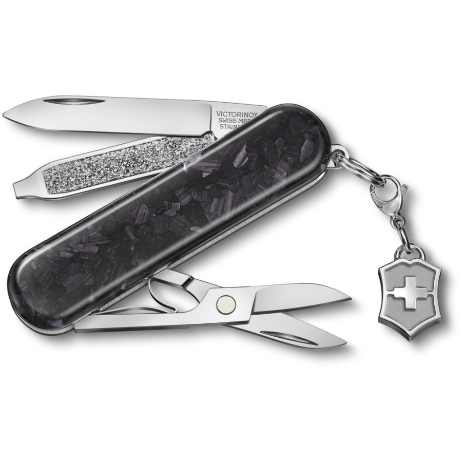 Ніж Victorinox Classic Brilliant Carbon 58мм,5функ,карбон + брелок-лого