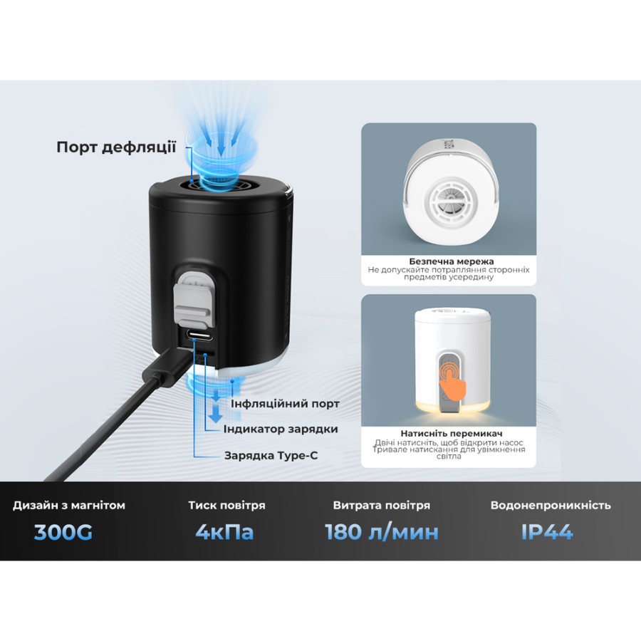 Насос-ліхтар кемпінговий Flextail Tiny Pump 2X, білий