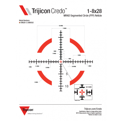 Приціл оптичний TRIJICON Credo 1-8x28 Red/Green MRAD Segmented Circle