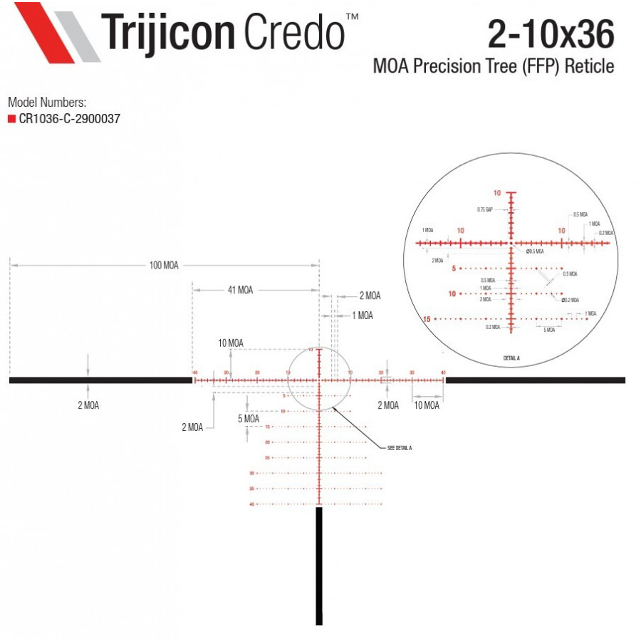 Приціл оптичний TRIJICON Credo 2-10x36 (30 мм) illum. MOA Tree Crosshair FFP Red