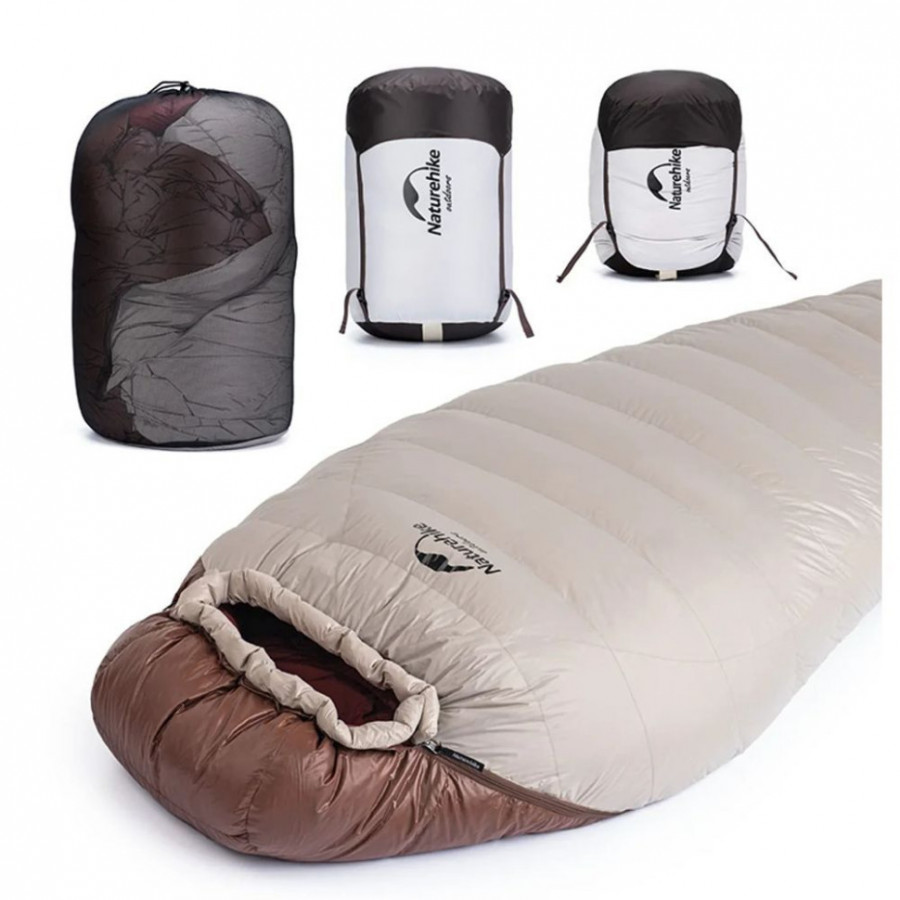 Спальник з натуральним пухом Naturehike Snowbird NH20YD001,p-р L, коричневий 560 г