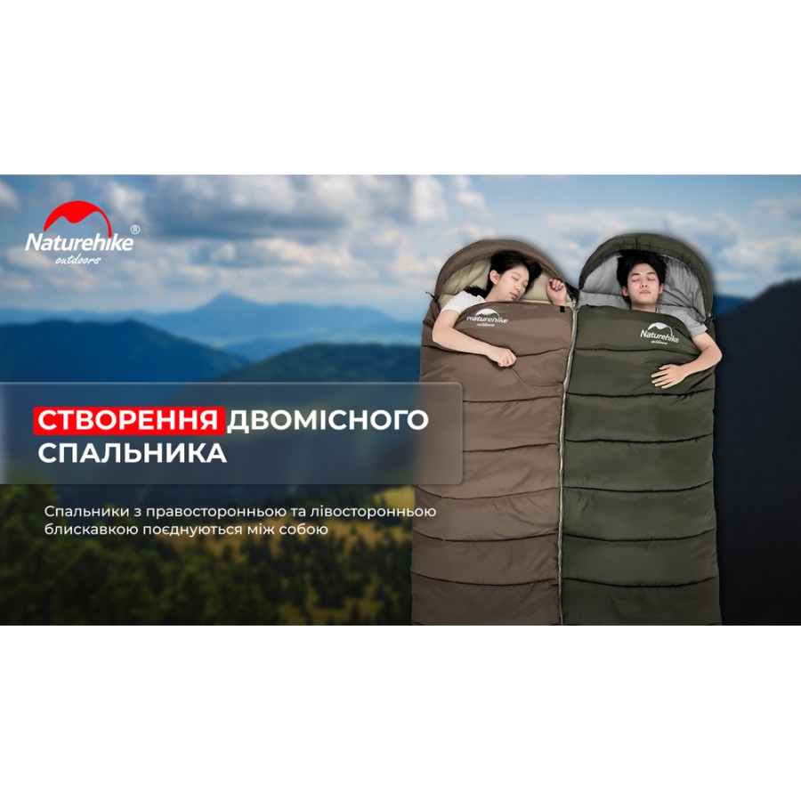 Спальник с капюшоном Naturehike U350S NH20MSD07, (-3°C), правый, темно-зеленый