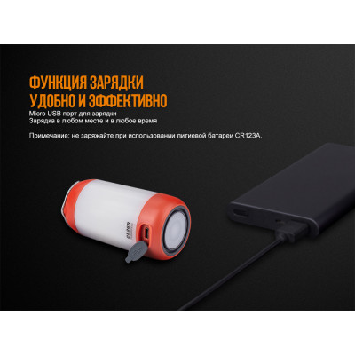 Ліхтар кемпінговий Fenix ​​CL26R (White + Red Led, 400 люмен, 8 режимів, 1х18650, USB), червоний